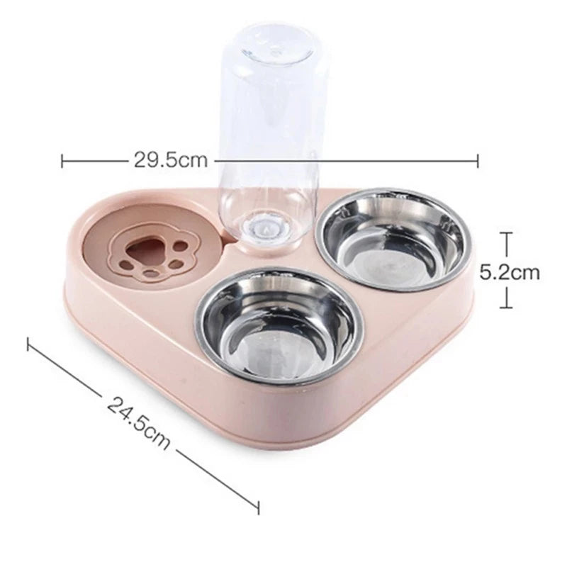 3In1 Pet Dog Cat Food Bowl with Bottle Automatic Drinking
