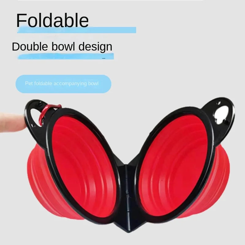 1-piece 2-in-1 foldable dual bowl feeding bowl