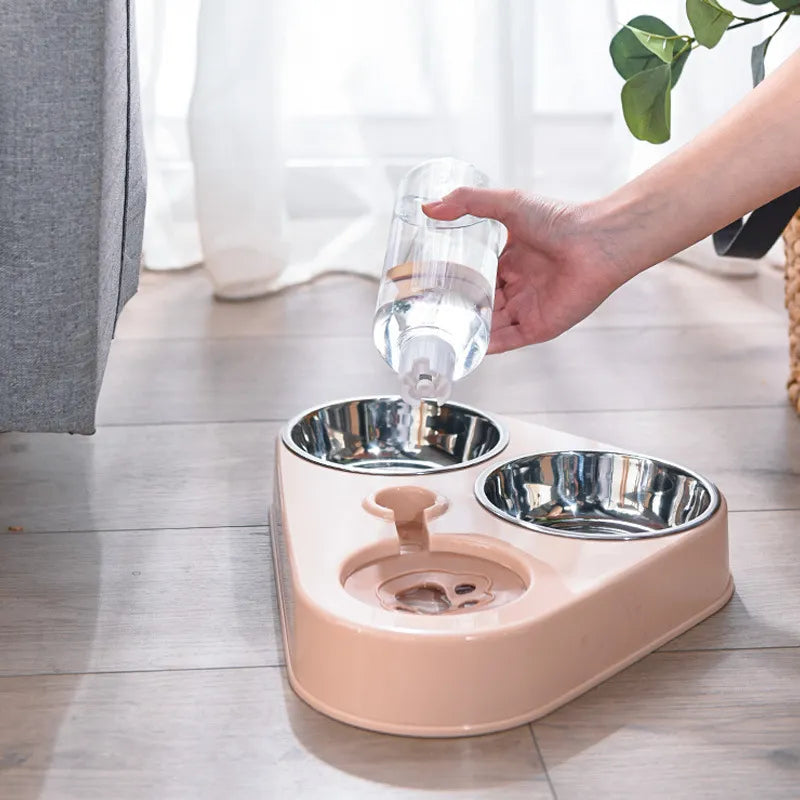 3In1 Pet Dog Cat Food Bowl with Bottle Automatic Drinking