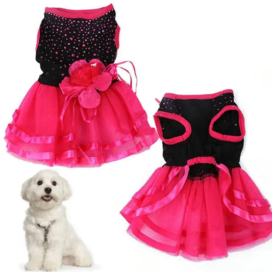 Pet Dog Rose Flower Gauze Dress Skirt