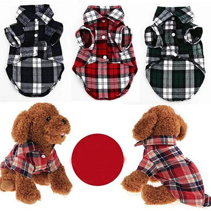 Small Pet Dog Plaid Shirt Lapel Coat Cat Jacket