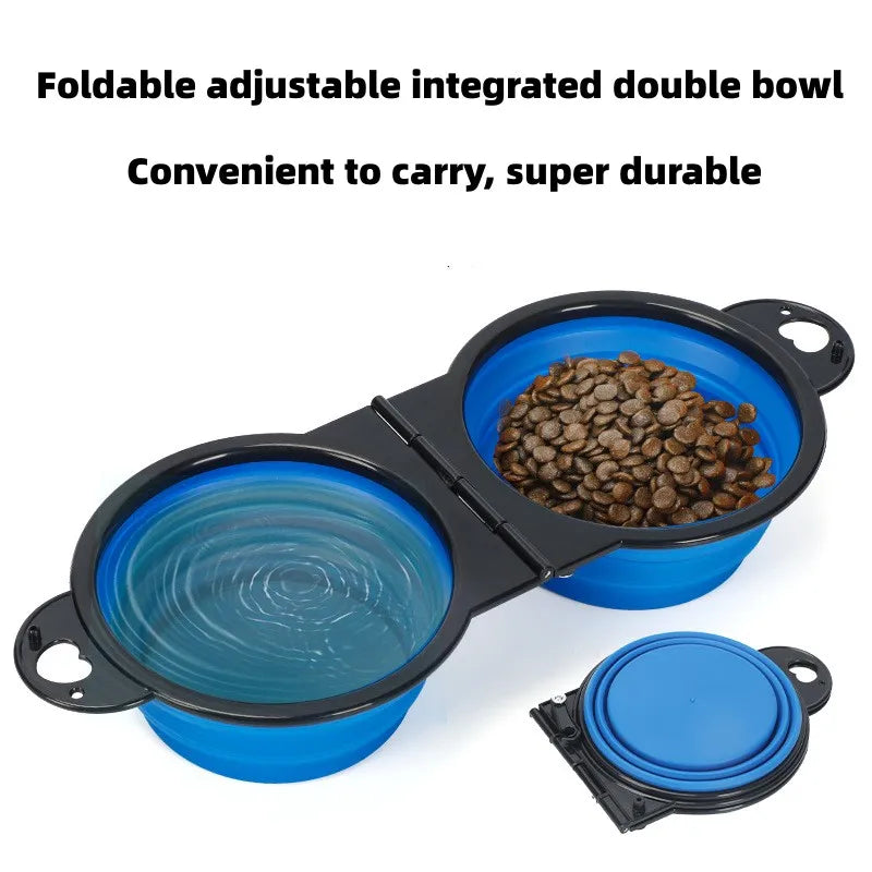 1-piece 2-in-1 foldable dual bowl feeding bowl